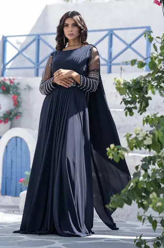 Midnight Blue Drape Gown