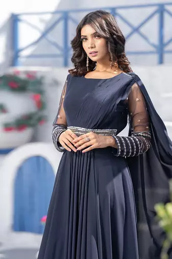 Midnight Blue Drape Gown