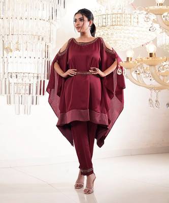 Scarlet Maroon Kaftan Set 1