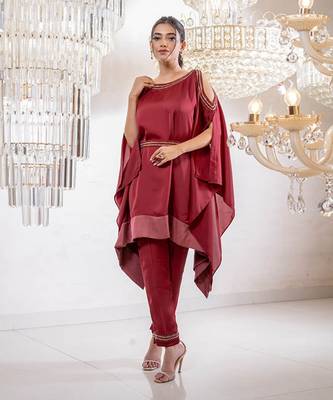 Scarlet Maroon Kaftan Set 3