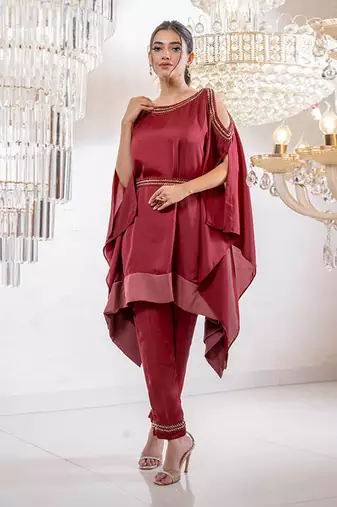 Scarlet Maroon Kaftan Set