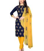 Blue embroidered cotton salwar