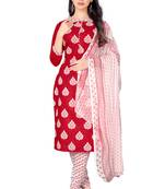 Red embroidered cotton salwar
