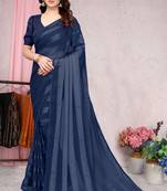 Blue Plain Georgette Saree With Blouse