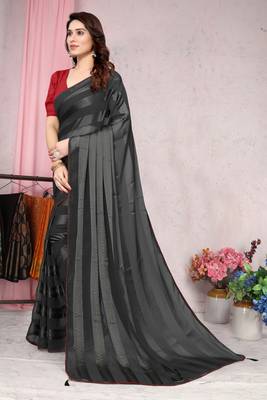 Black Plain Georgette Saree With Blouse 3