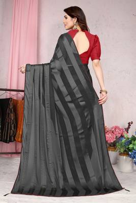 Black Plain Georgette Saree With Blouse 4