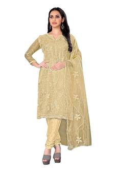 Beige embroidered organza salwar