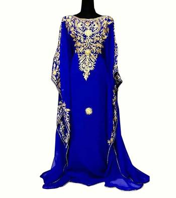 Royal Blue Georgette Aari Work Kaftan  2