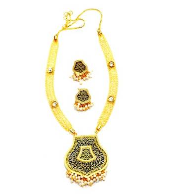 Designer kundan and pearl thewa set with attached cz sparkling necklace 1