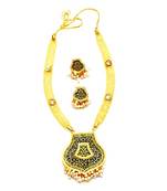 Designer kundan and pearl thewa set with attached cz sparkling necklace