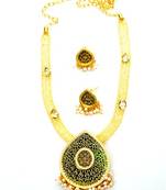 Designer kundan and pearl thewa set with attached cz sparkling necklace