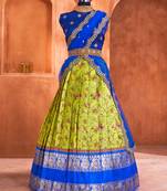 Forest Green Floral Kalamkari Digital Printed Half Saree