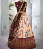 Ivory Floral Digital Printed Half Saree