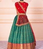 Green Red Banarasi Silk Jequard Half Saree