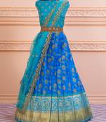 Royal Blue Batique Floral Digital Printed Half Saree