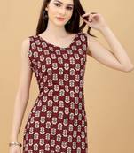 Maroon printed cotton cotton-kurtis