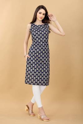 Navy-blue printed cotton cotton-kurtis 2