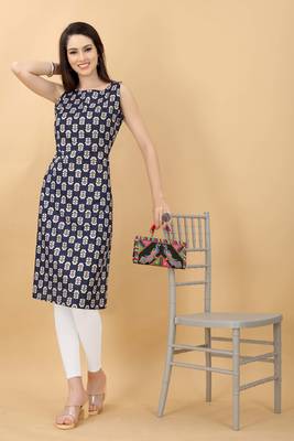 Navy-blue printed cotton cotton-kurtis 3