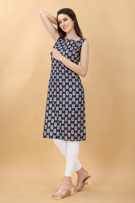 Navy-blue printed cotton cotton-kurtis 5
