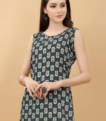 Dark-green printed cotton cotton-kurtis