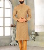Brown plain jaquard kurta-pajama