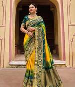 Yellow embroidered silk saree with blouse