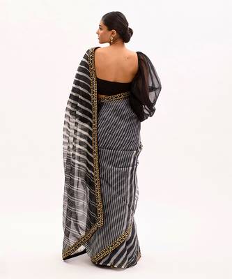 Black Hand Embroidered Lahariya Saree Set 3