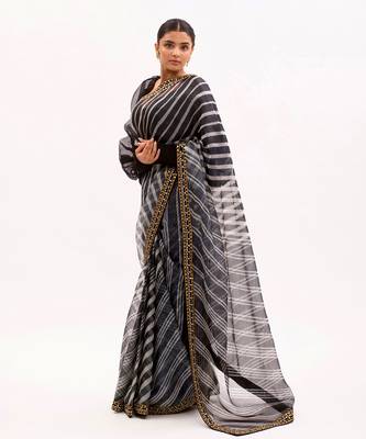 Black Hand Embroidered Lahariya Saree Set 6