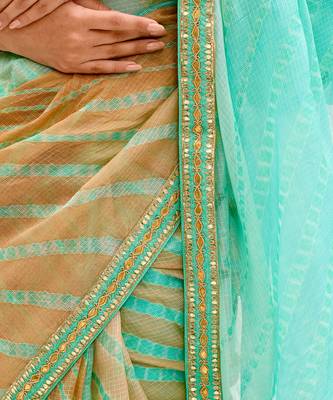 Sea Green Hand Embroidered Lahariya Saree Set 8