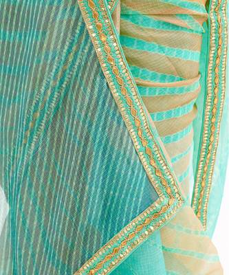 Sea Green Hand Embroidered Lahariya Saree Set 9