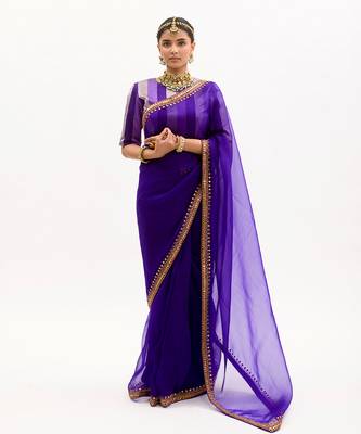 Deep Purple Gota Patti Border Saree Set 1