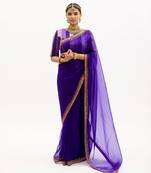 Deep Purple Gota Patti Border Saree Set
