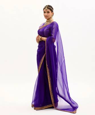 Deep Purple Gota Patti Border Saree Set 2