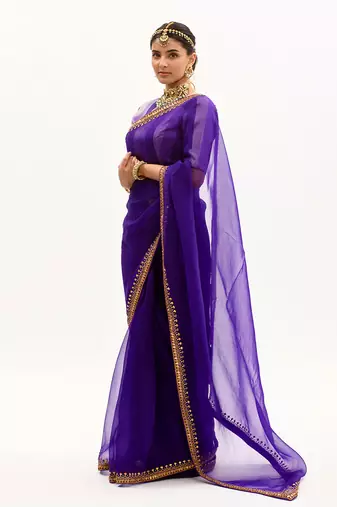Deep Purple Gota Patti Border Saree Set