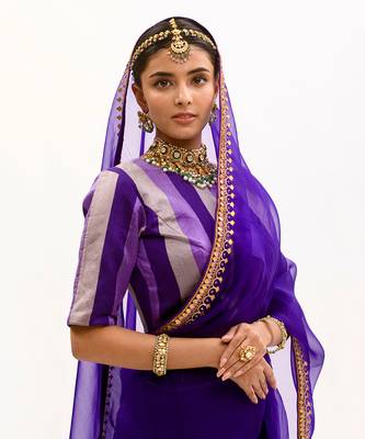 Deep Purple Gota Patti Border Saree Set 3