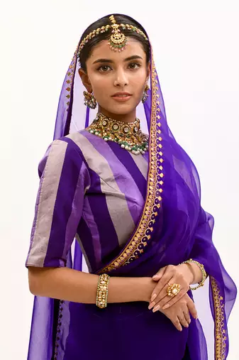 Deep Purple Gota Patti Border Saree Set