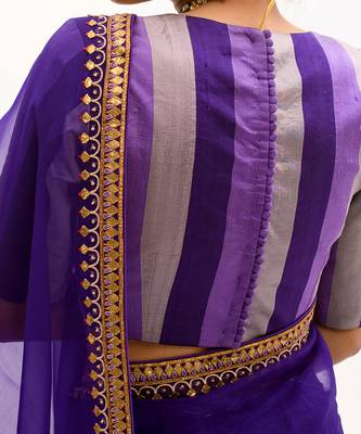 Deep Purple Gota Patti Border Saree Set 4