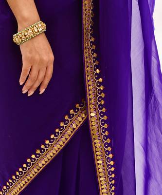 Deep Purple Gota Patti Border Saree Set 5