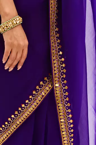 Deep Purple Gota Patti Border Saree Set