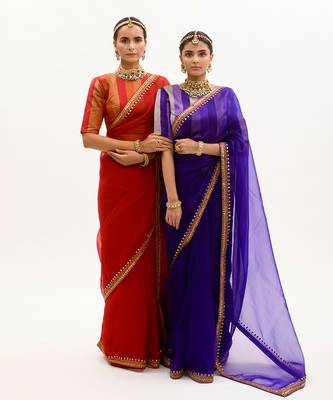 Deep Purple Gota Patti Border Saree Set 7