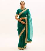 Emerald Green Hand Embroidered Gota Patti Bridal Saree Set