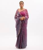 Grey-Red Hand Embroidered Lahariya Saree Set
