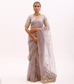 Grey Hand embroidered Saree Set