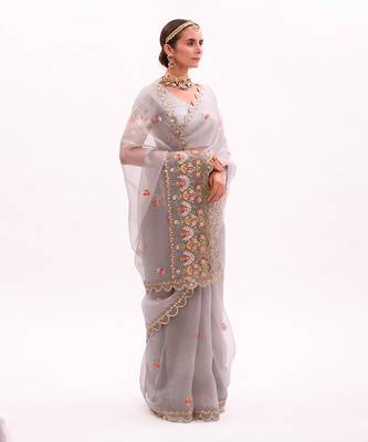 Grey Hand embroidered Saree Set 2