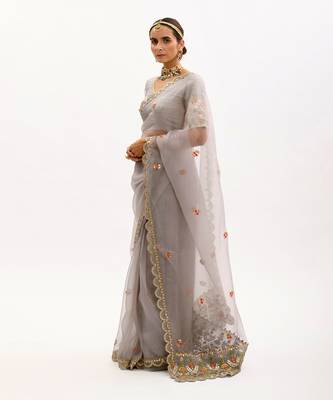 Grey Hand embroidered Saree Set 5