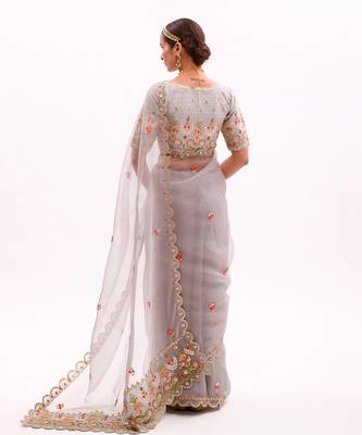 Grey Hand embroidered Saree Set 6