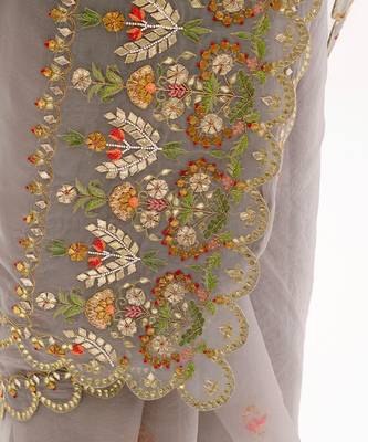 Grey Hand embroidered Saree Set 7