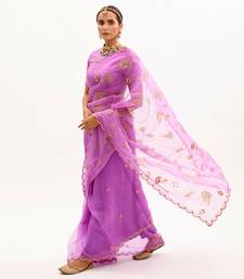 Purple Hand Embroidered Gota Patti Jaal Saree Set