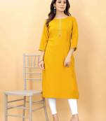 Yellow plain viscose party-wear-kurtis