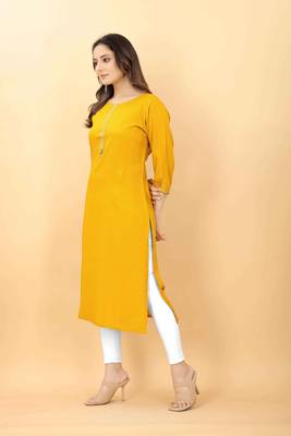 Yellow plain viscose party-wear-kurtis 2